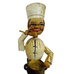 Anri Carved Painted Wood Bottle Stopper Mechanical Chef Baker Cook‎ Spoon Taster